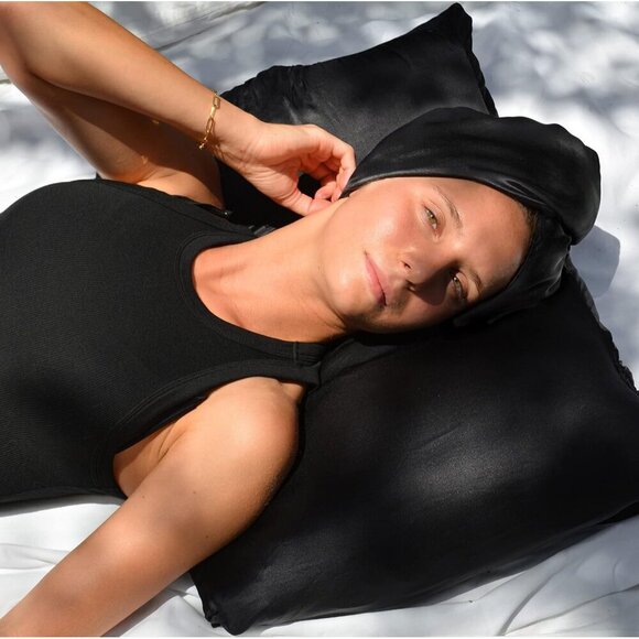 Black Silk Hair Wrap Bamboo Viscose Towel for Curly and Straight Hair main image 4